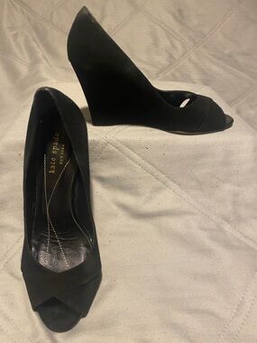 Kate Spade Black Suede Peep-Toe Wedge Pumps Ladies Size 7.5 B